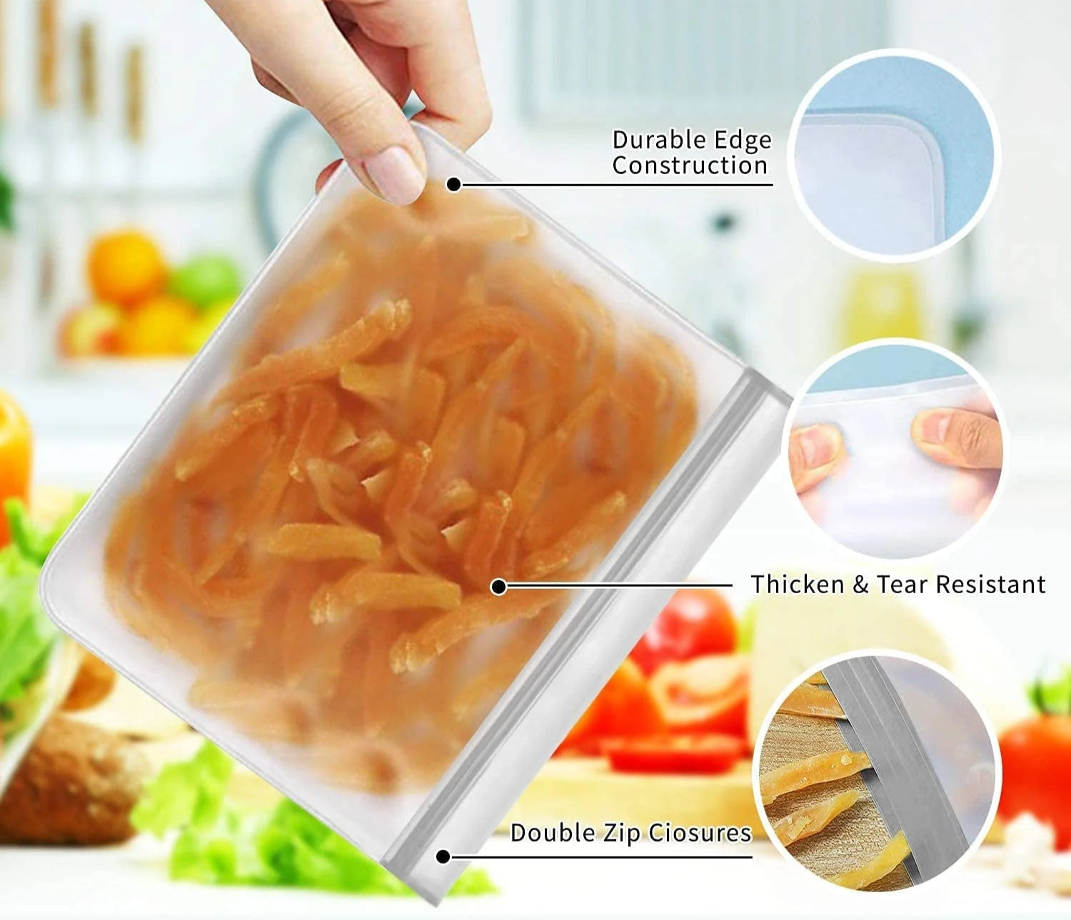 10 Pack Reusable Ziplock Bags Silicone, Leakproof Reusable Freezer Bags, BPA Free Reusable Food Storage Bags for Lunch Marinate Food Travel